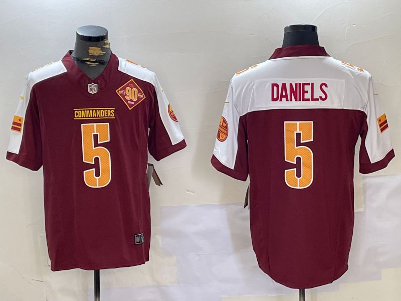 Men 2025 Washington Commanders #5 Daniels Red three generations Nike Limited NFL Jersey style 1